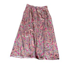 Vintage Birch Bros Pink Gold Paisley Cotton Midi Skirt Size 12 Boho A-Line